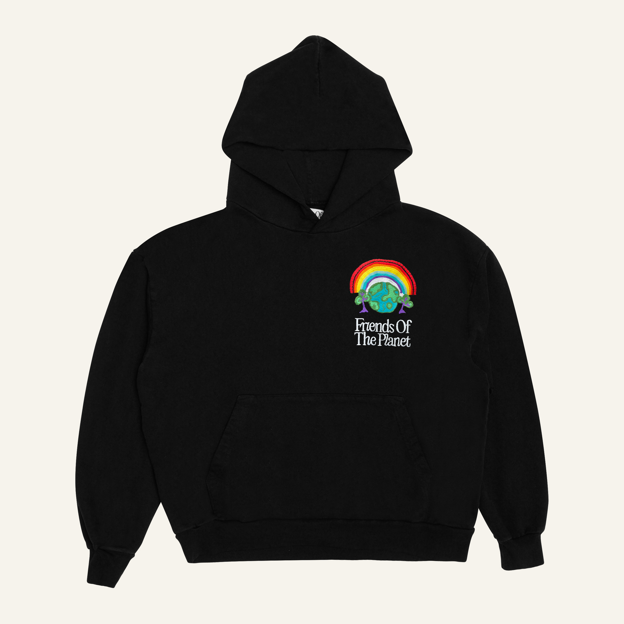 🌈 Rainbow 🌍 Earth 🌳 Tree Hoodie ~ Embroidered Waste Cotton ~ Black